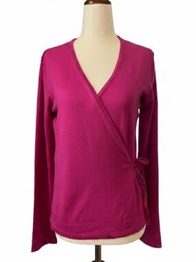 Dué per Dué Silk Wrap Cardigan Top Pink Beaded Trim Size S